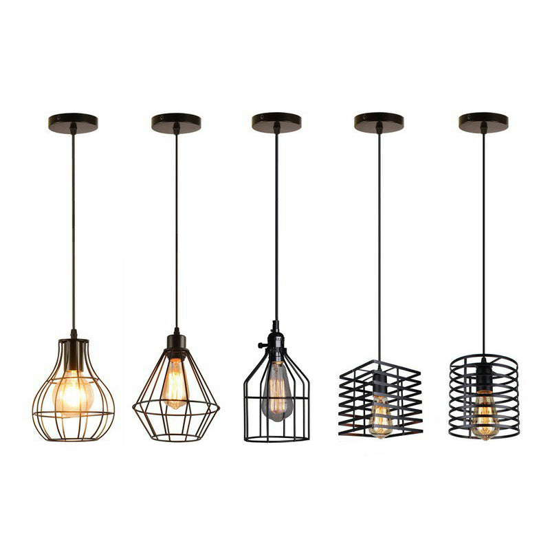 Iron Cage Pendant Lighting Fixture Farmhouse 1 Head Dining Room Suspension Lamp in Black