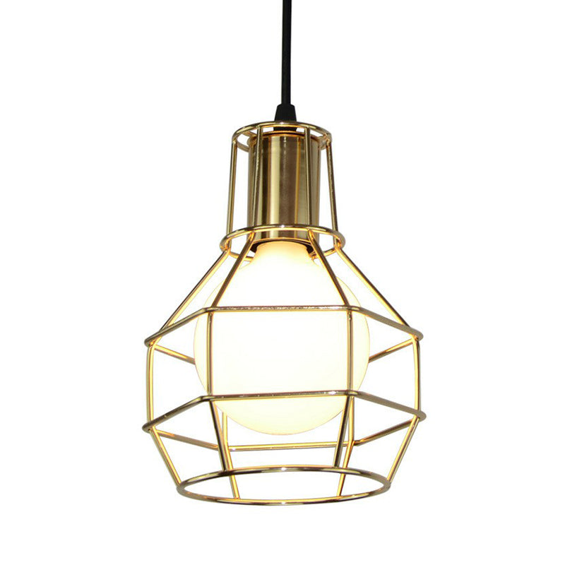 Ball Shaped Cage Bedroom Ceiling Hang Lamp Industrial Metal 1 Bulb Pendant Light Fixture