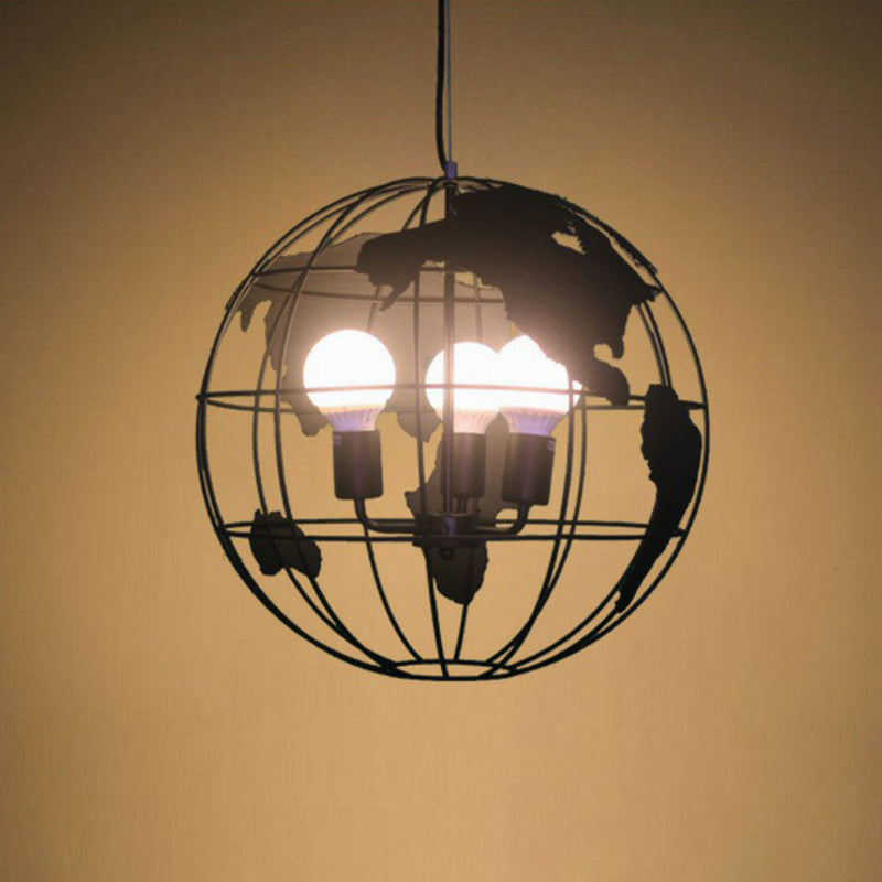 Loft Style World Globe a sospensione Light Iron Bulb Iron Hanging Lampada per la camera da letto per bambini