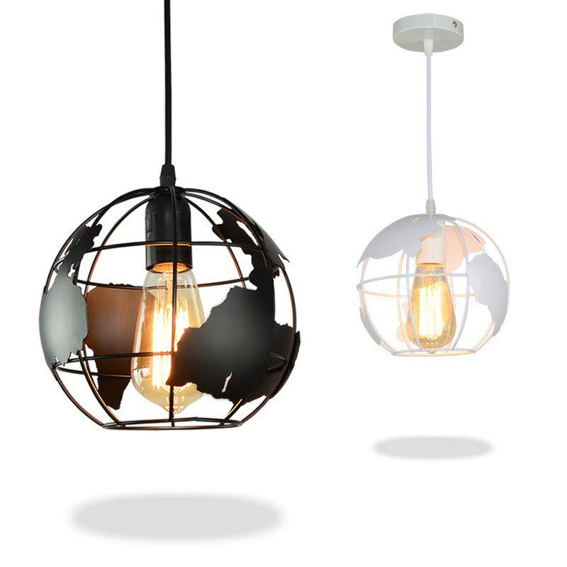 Loft Style World Globe Pendant Light Light Single-Bulb Fer Hanging Lamping For Kids Bedroom