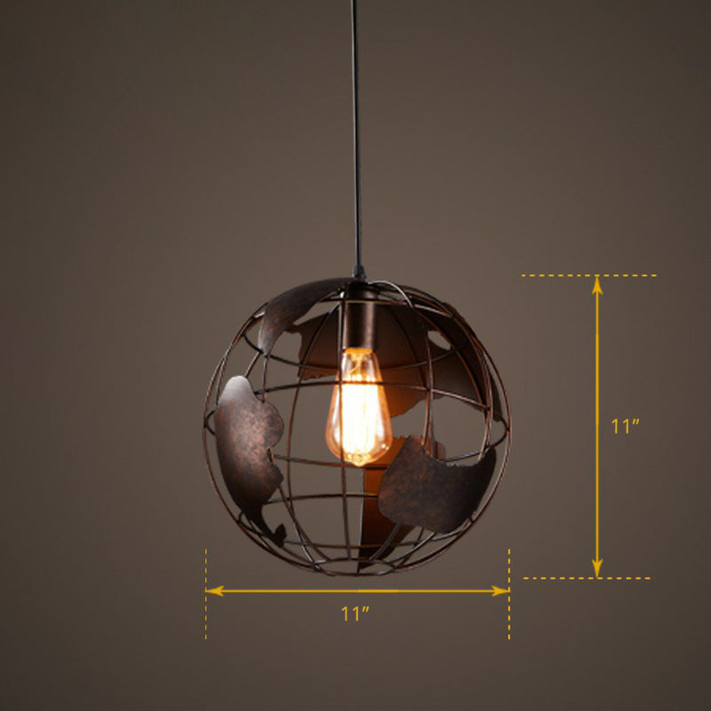 Loft Style World Globe Pendant Light Light Single-Bulb Fer Hanging Lamping For Kids Bedroom