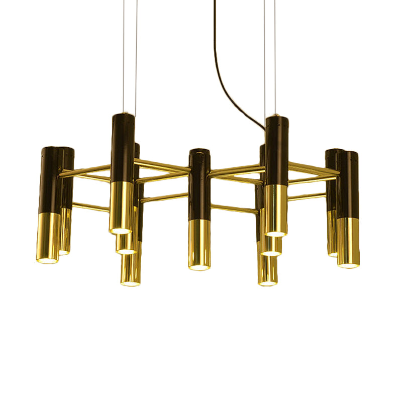 Metal Tube Chandelier Lamp Contemporary 11/22 Lights Gold Led Hanging Pendant Light Fixture in Warm Light