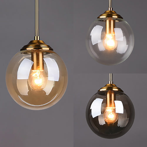 Brass One Light Pendant Lighting Industrial Grey/Clear/Amber Glass Orb-Shaped Hanging Lamp for Living Room