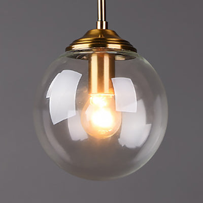 Brass One Light Pendant Lighting Industrial Grey/Clear/Amber Glass Orb-Shaped Hanging Lamp for Living Room