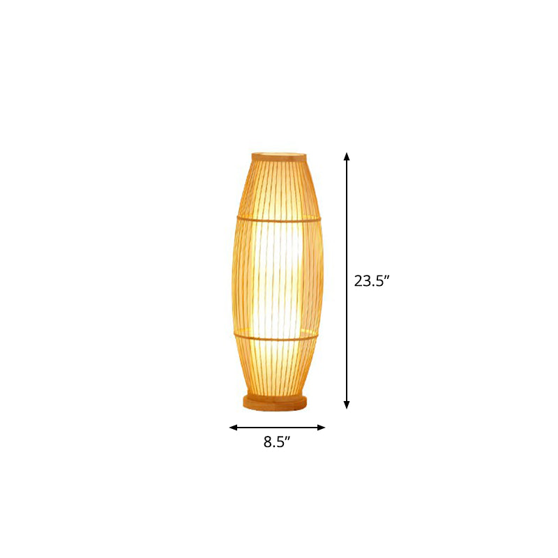 1-Kopf-Wohnzimmerbodenlicht moderne Holzstehung mit ovalem Bambuskäfigschatten