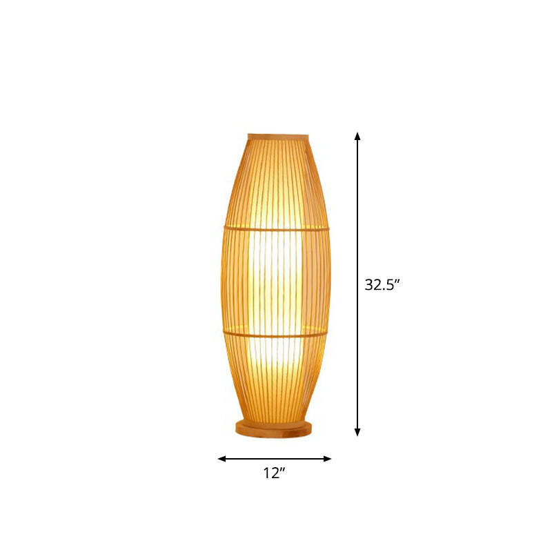 1-Kopf-Wohnzimmerbodenlicht moderne Holzstehung mit ovalem Bambuskäfigschatten