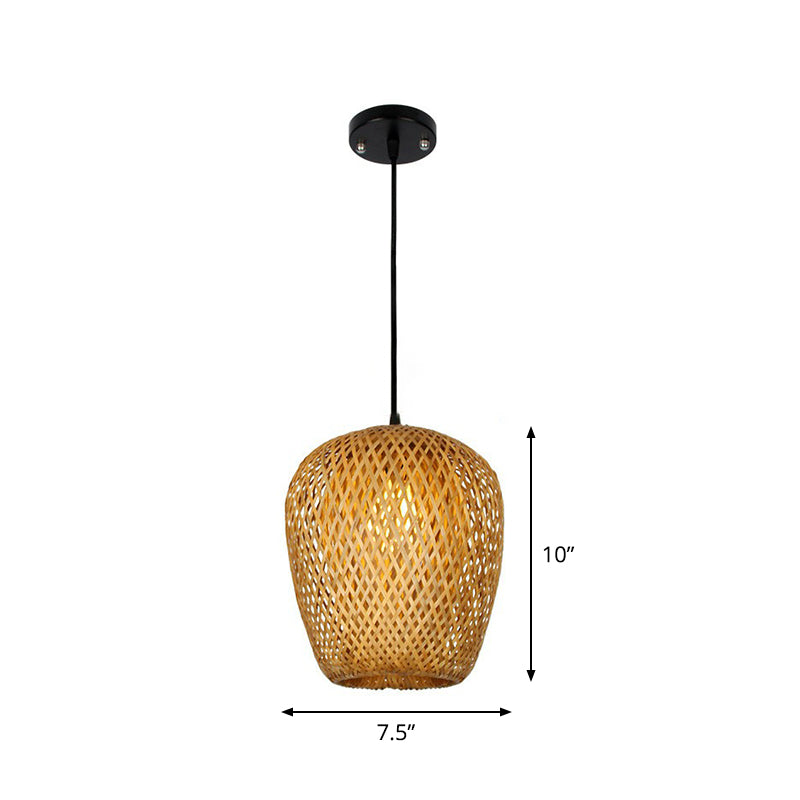 Chinese Hand-Weaving Hanging Light Bamboo 1 Head Living Room Pendulum Light in Beige