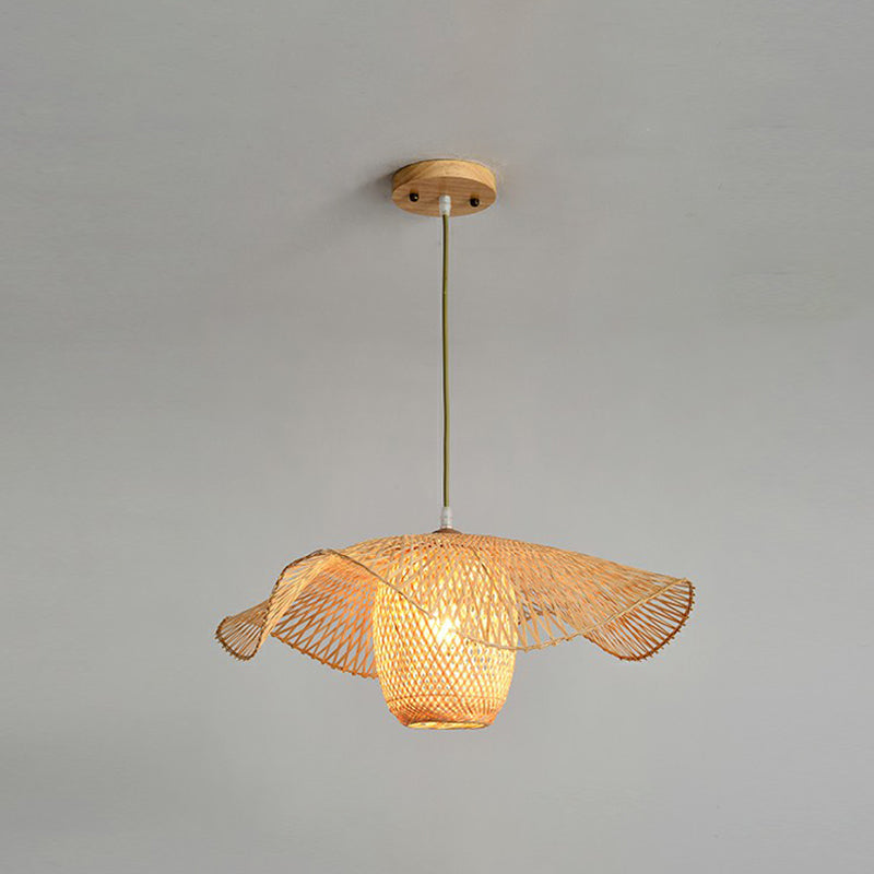 Lotus Leaf Shaped Corridor Pendant Lamp Bamboo 1-Light Modernist Suspension Light in Beige