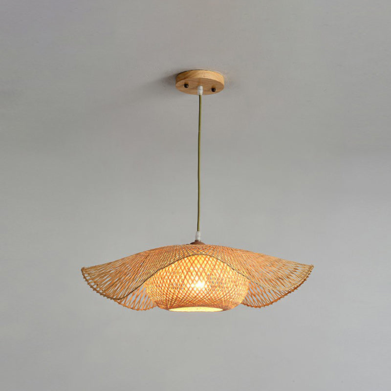 Lotus Leaf Shaped Corridor Pendant Lamp Bamboo 1-Light Modernist Suspension Light in Beige