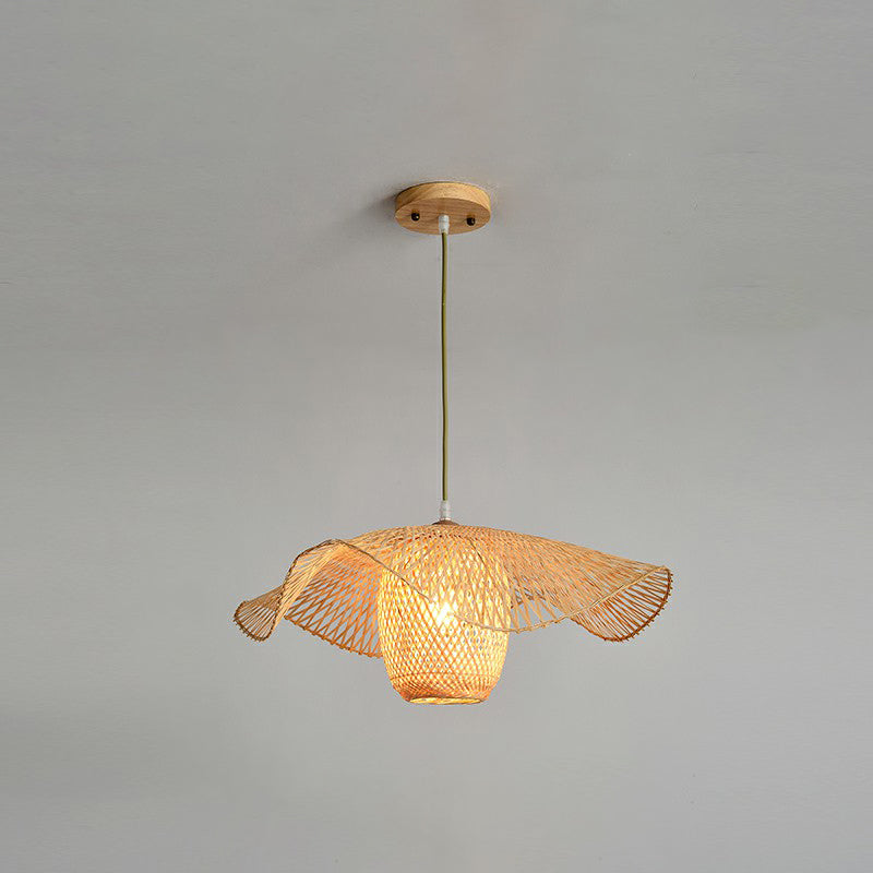 Lotus Leaf Shaped Corridor Pendant Lamp Bamboo 1-Light Modernist Suspension Light in Beige