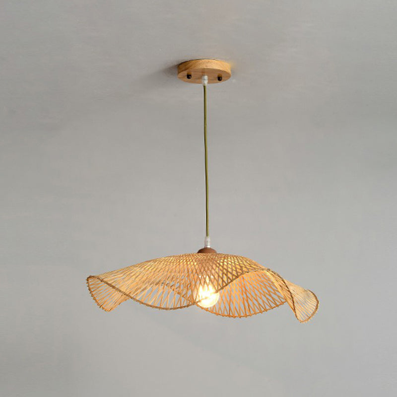 Lotus Leaf Shaped Corridor Pendant Lamp Bamboo 1-Light Modernist Suspension Light in Beige