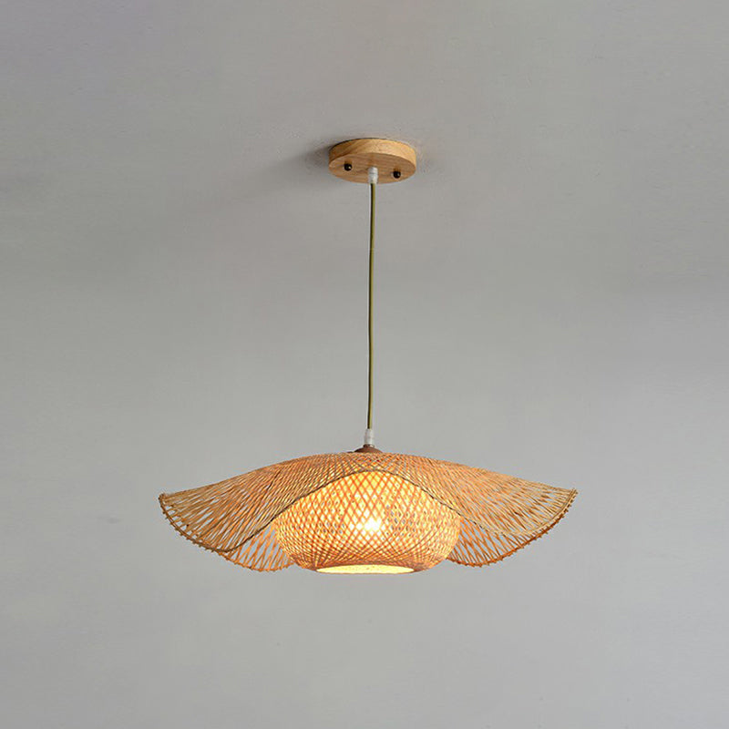 Lotus Leaf Shaped Corridor Pendant Lamp Bamboo 1-Light Modernist Suspension Light in Beige