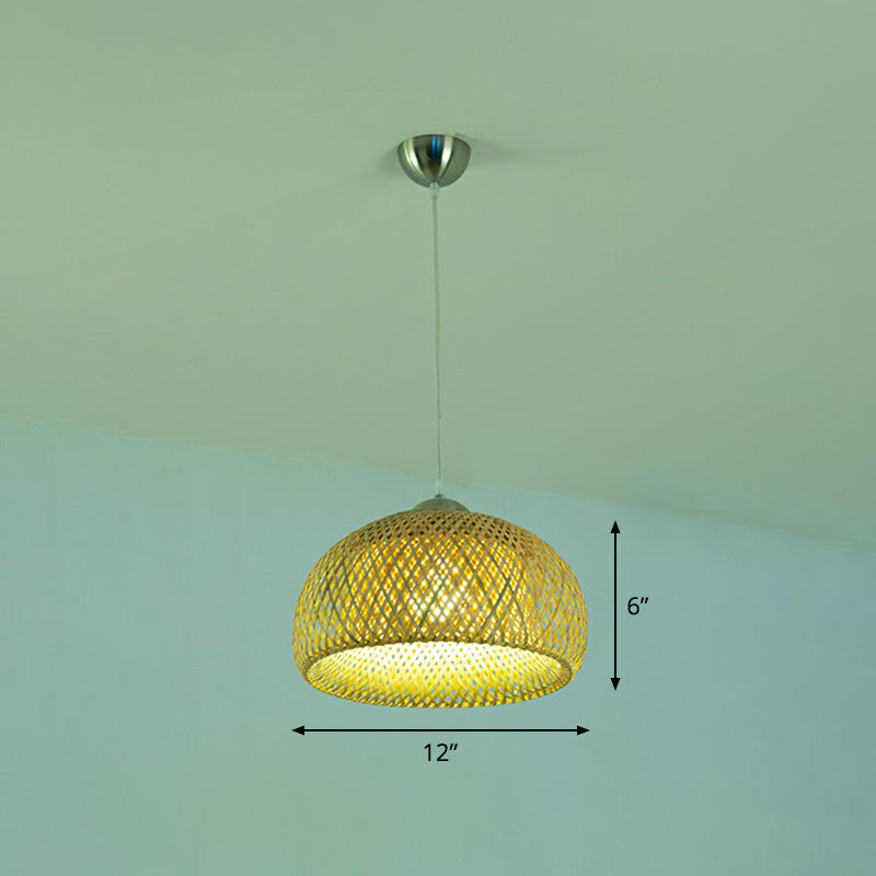 Beige Geometric Hanging Pendant Light Asia 1-Light Bamboo Suspension Lighting Fixture