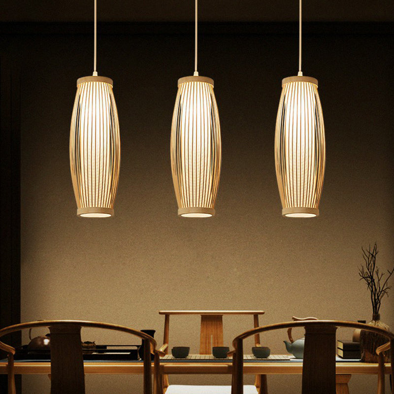 Wood Oval Hanging Ceiling Light Modern 1 Head Bamboo Drop Pendant for Dining Room