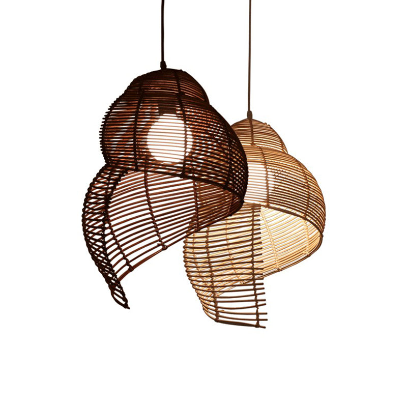 Coastal Spiral Shell Pendant Lighting Bamboo 1-Light Dining Room Suspended Lighting Fixture