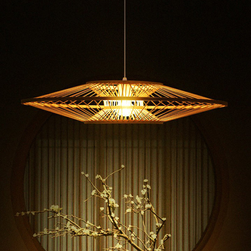 Luce a sospensione a soffitto artigianale Modern Bamboo 1 lampada a goccia per la lampadina in beige