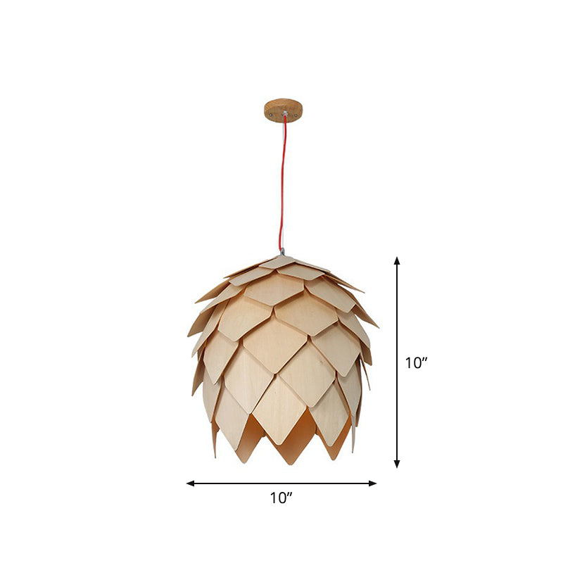 Artichoke Shaped Hanging Lamp Nordic Wooden 1 Head Restaurant Pendant Light Fixture