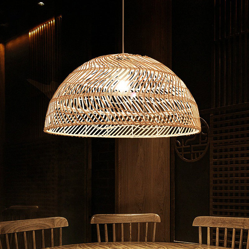 Half-Sphere Pendant Lighting Modern Bamboo Fiber 1-Light Dining Room Suspension Light