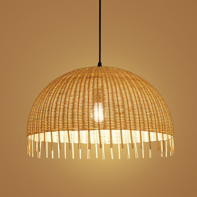 Minimalist 1 Head Down Lighting Wood Unfinished-Look Dome Pendant Light with Bamboo Shade