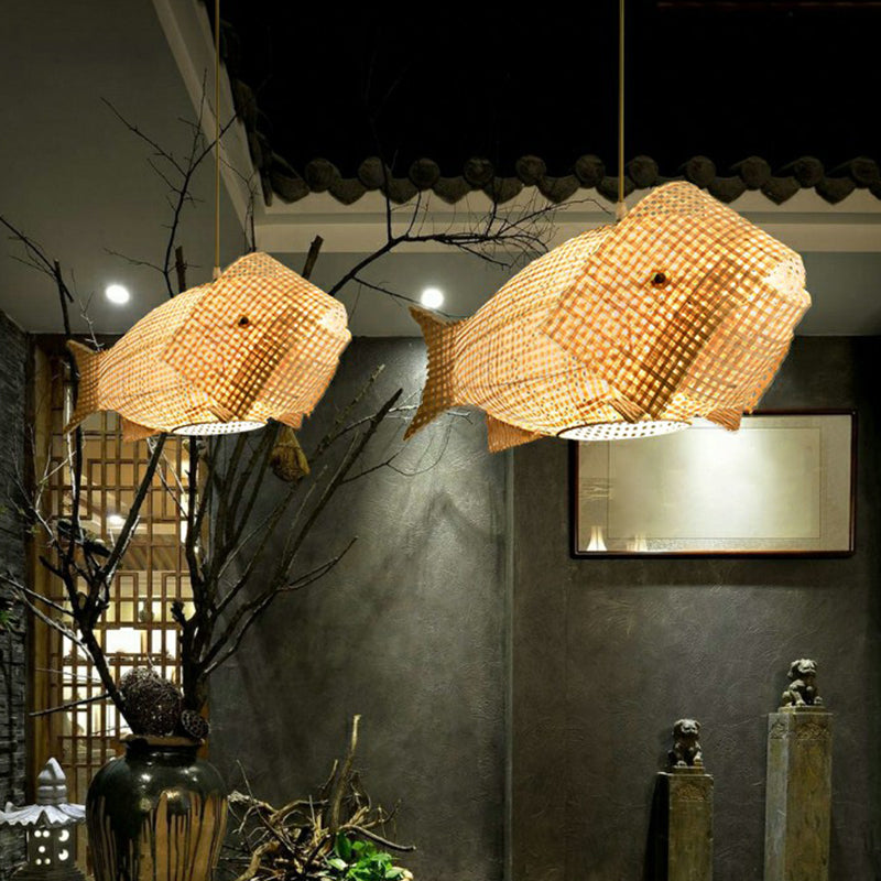 Visvorm restaurant hanglamp bamboe single-bulb Aziatisch hangend licht in hout