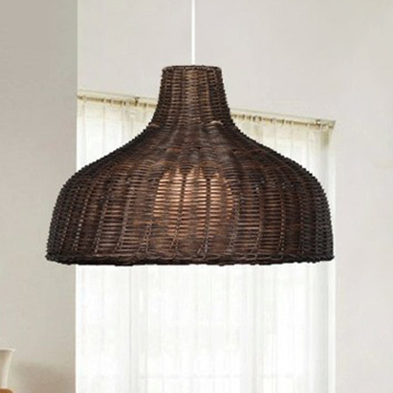 Asian Style Onion Shaped Hanging Lamp Bamboo 1-Light Living Room Pendulum Light Fixture