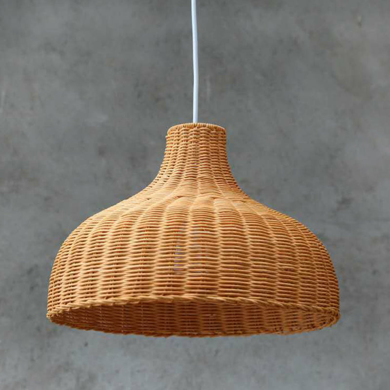 Asian Style Onion Shaped Hanging Lamp Bamboo 1-Light Living Room Pendulum Light Fixture