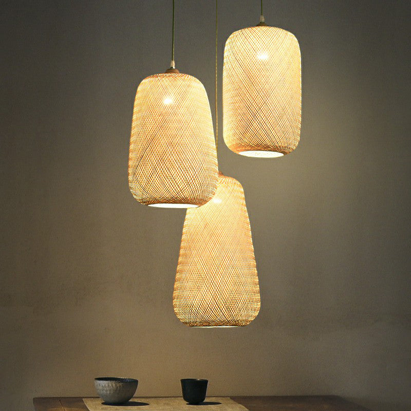 Asia Weaving a sospensione Lampada Bamboo 1 Bulb Restaurant Affalgare la lampada in beige