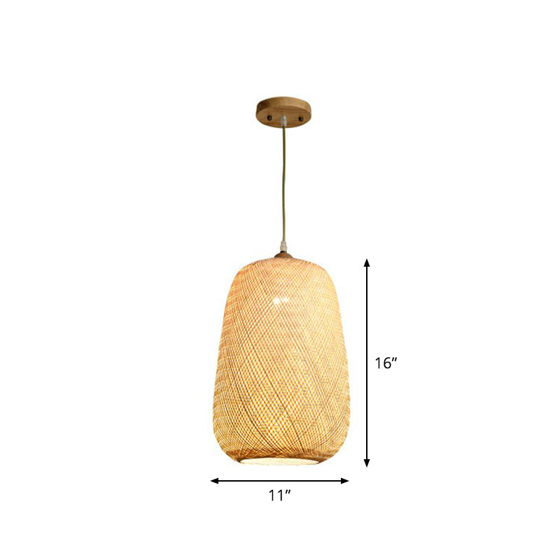 Asia Weaving a sospensione Lampada Bamboo 1 Bulb Restaurant Affalgare la lampada in beige