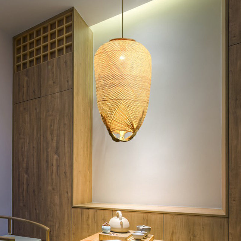 Asia Weaving a sospensione Lampada Bamboo 1 Bulb Restaurant Affalgare la lampada in beige