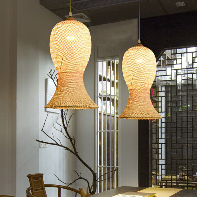 Asia Weaving a sospensione Lampada Bamboo 1 Bulb Restaurant Affalgare la lampada in beige