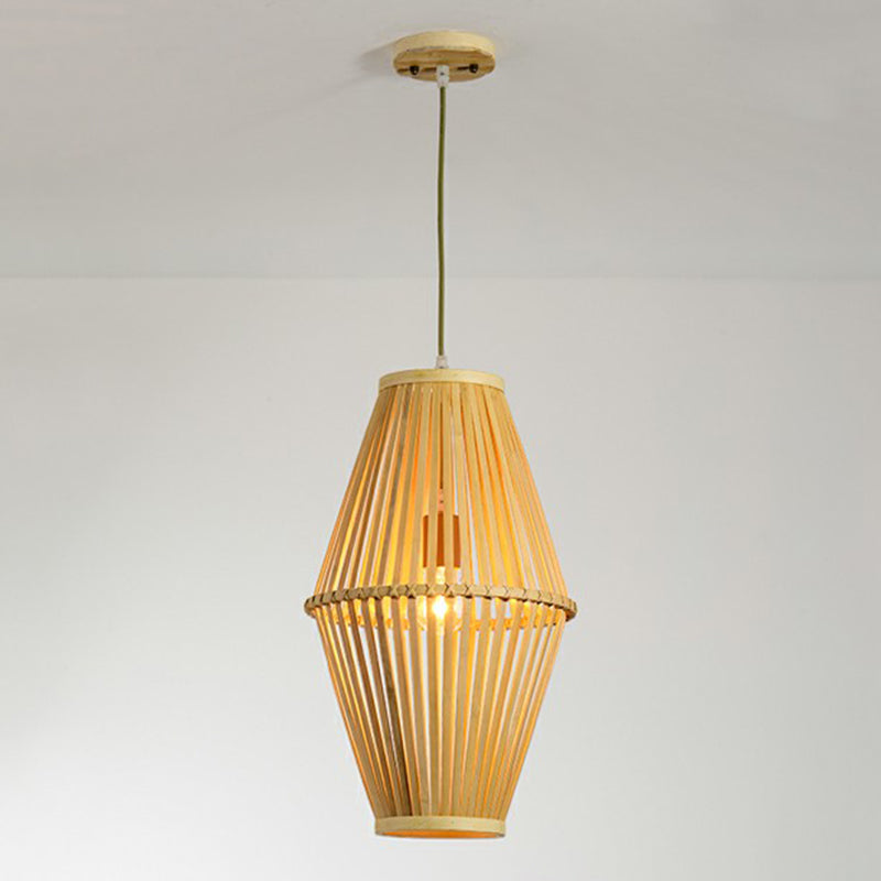 Cage Restaurant Canderant Lamp Bamboo 1 Bulb Modern Style Appeding Light in Beige