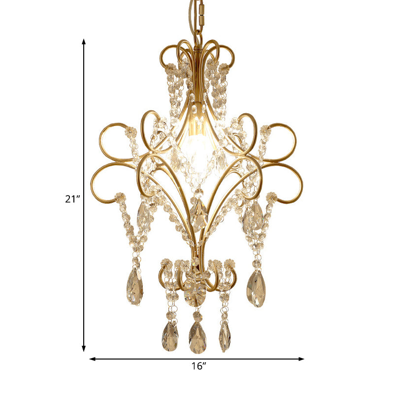 Metaalprisma hangende lamp retro 1 bol messing hanglampverlichting met kristal druppel