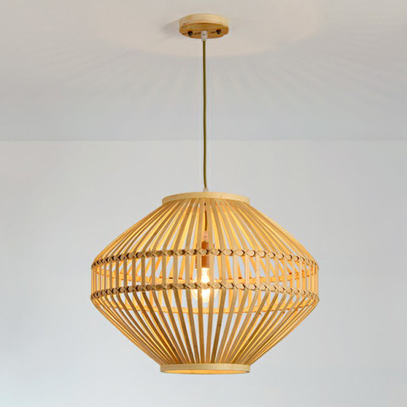 Cage Restaurant Canderant Lamp Bamboo 1 Bulb Modern Style Appeding Light in Beige