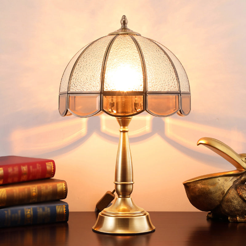 1 Head Water Glass Table Lamp Traditional Bronze Dome Bedroom Scalloped Night Light