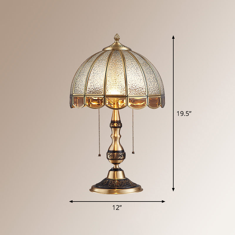 Hemispherical Bedroom Table Light Antique Textured Glass 1-Light Bronze Nightstand Lamp with Pull Switch