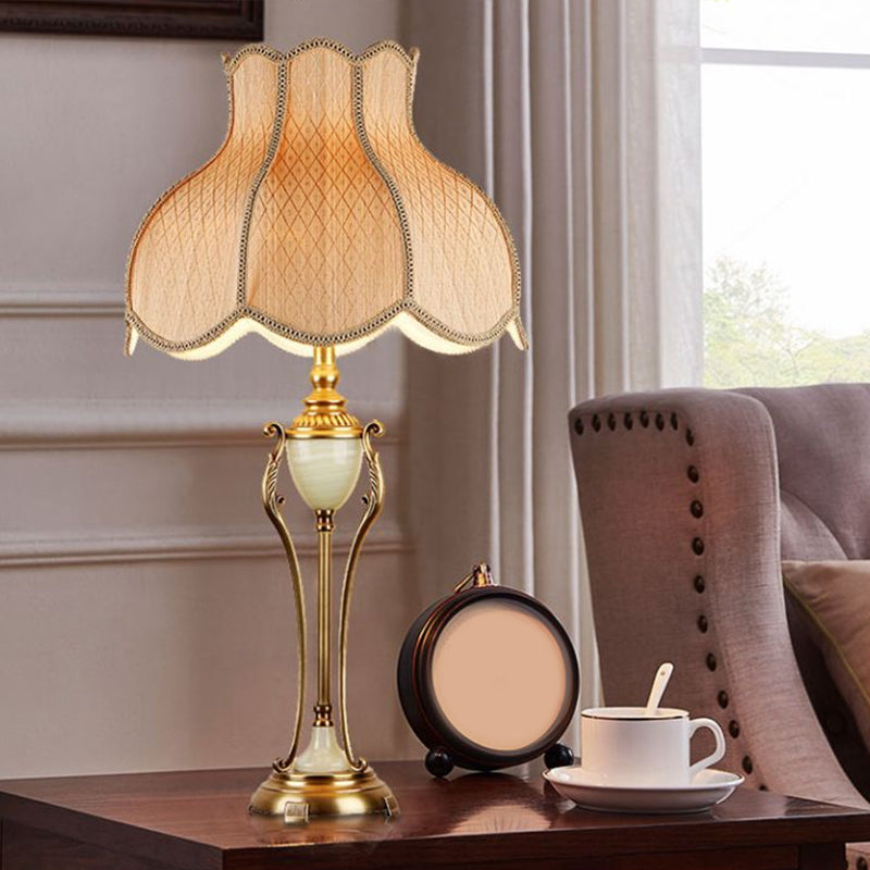 Metal Bronze Night Light Font Shaped 1 Bulb Traditional Table Lamp with Scalloped Lampshade