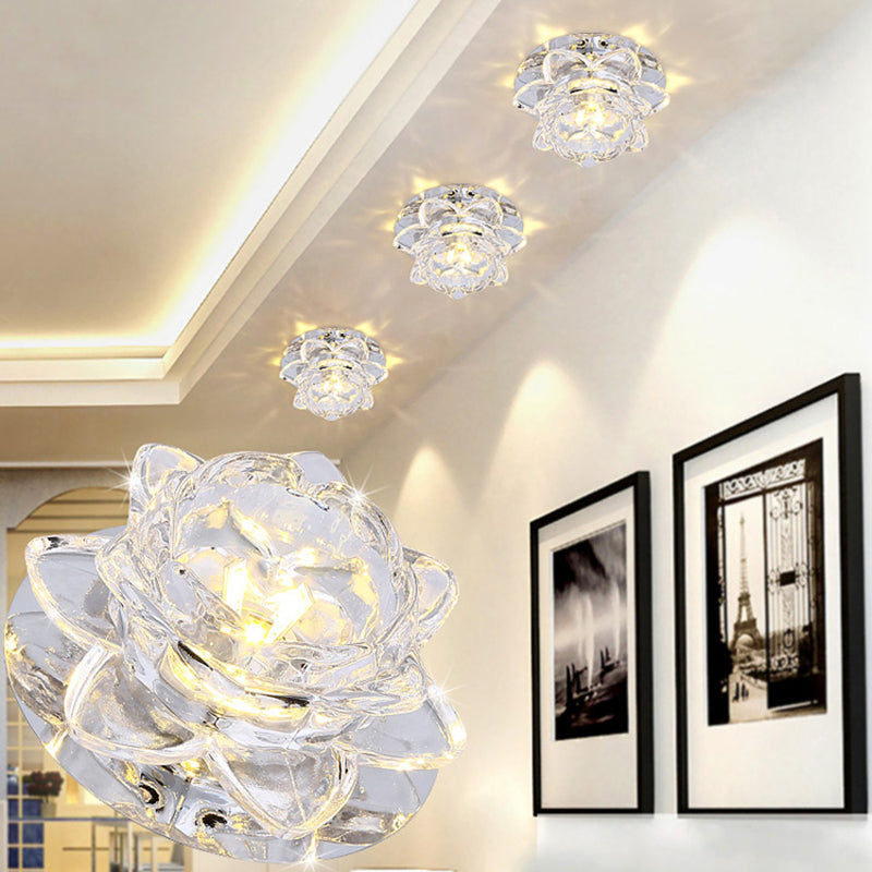 Clear Lotus Flush Mount Led Light Minimalism Crystal Ceiling Mounted Light for Passageway