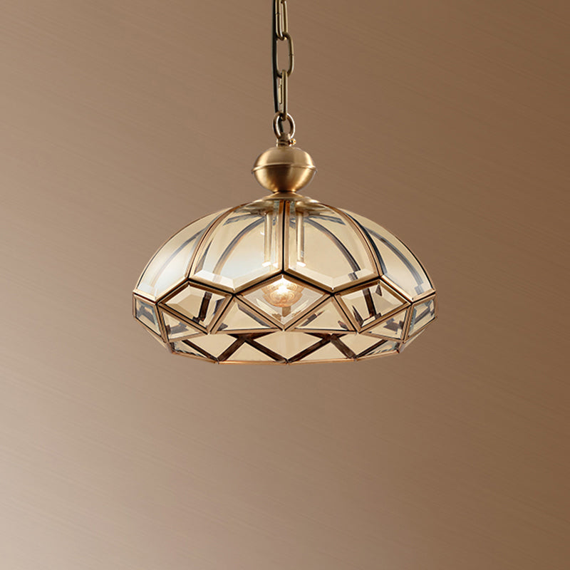 Dome Corridor Pendant Light Fixture Antique Clear Glass 1-Light Brass Suspension Lamp