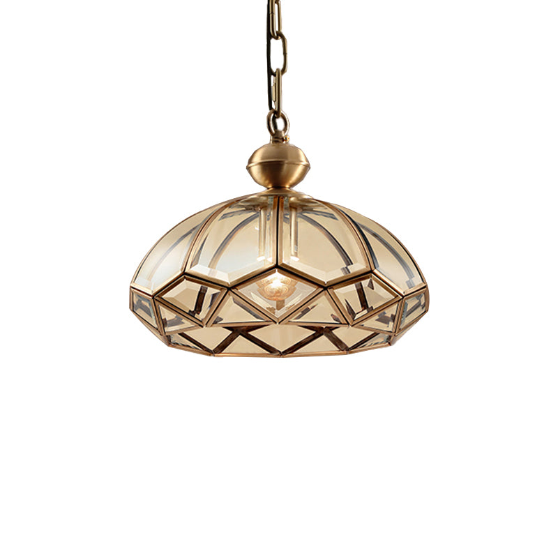 Dome Corridor Pendant Light Fixture Antique Clear Glass 1-Light Brass Suspension Lamp