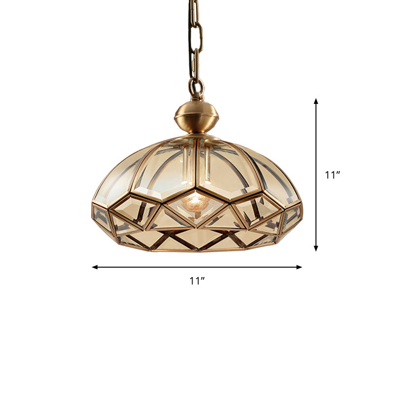 Dome Corridor Pendant Light Fixture Antique Clear Glass 1-Light Brass Suspension Lamp