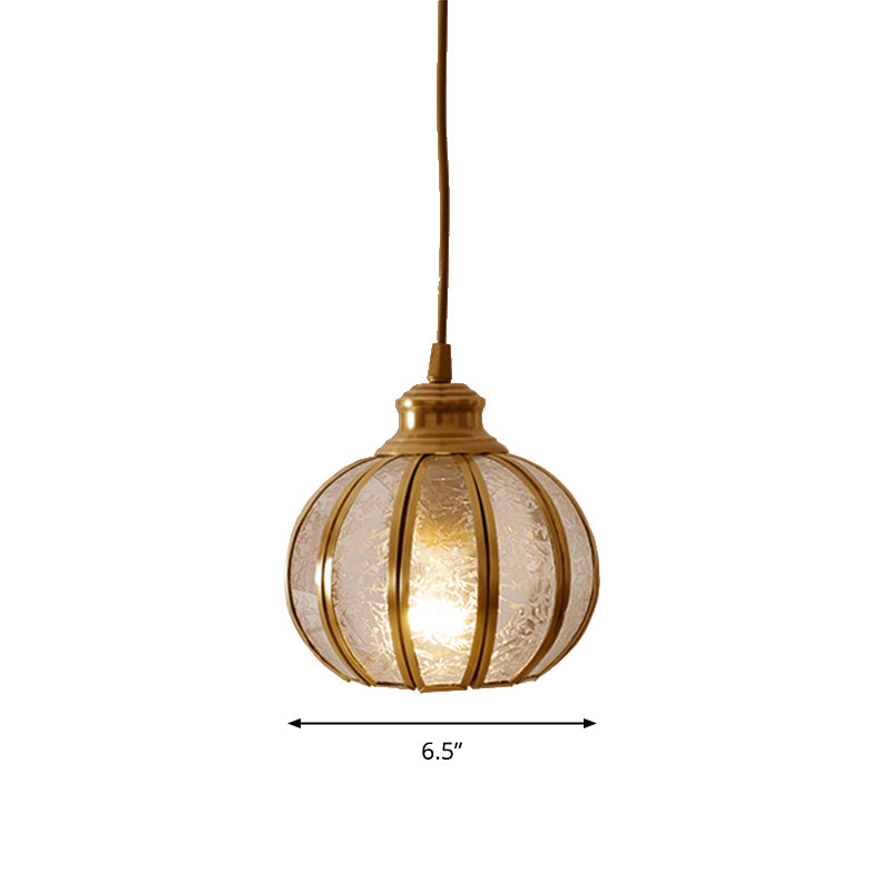 Frost Glass Pumpkin Ceiling Hanging Lantern Traditional 1 Head Bedside Pendant Light in Brass