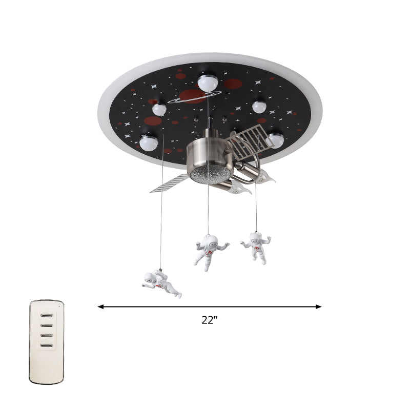 Satellite Metal Flush Ceiling Light Childrens 3-Bulb Flushmount Lighting with Astronaut Deco