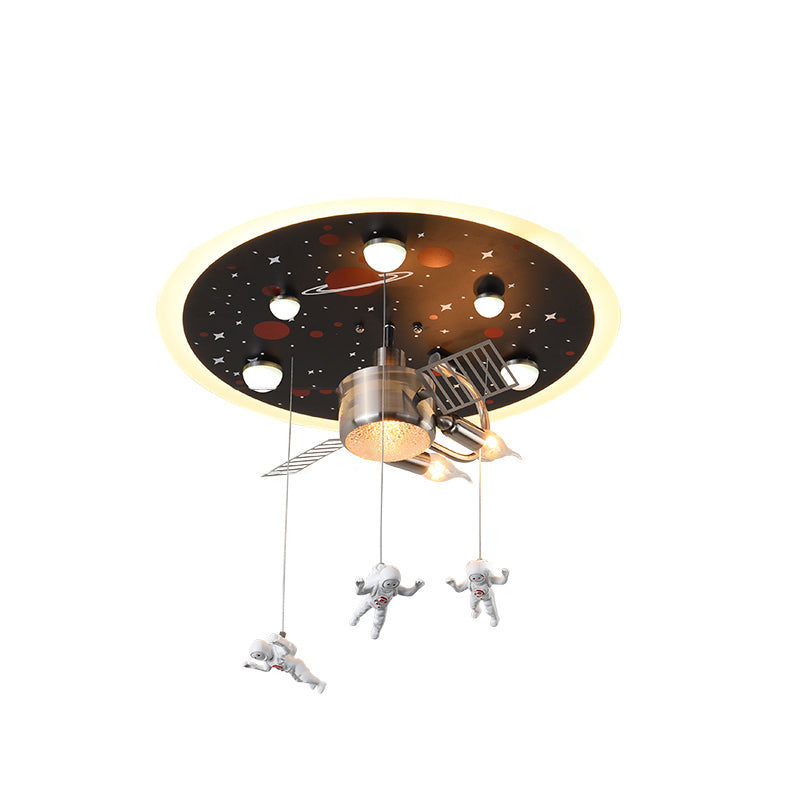 Satellite Metal Flush Ceiling Light Childrens 3-Bulb Flushmount Lighting with Astronaut Deco