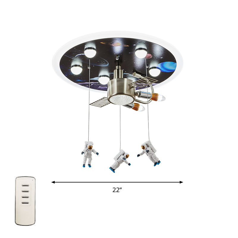 Satellite Metal Flush Ceiling Light Childrens 3-Bulb Flushmount Lighting with Astronaut Deco