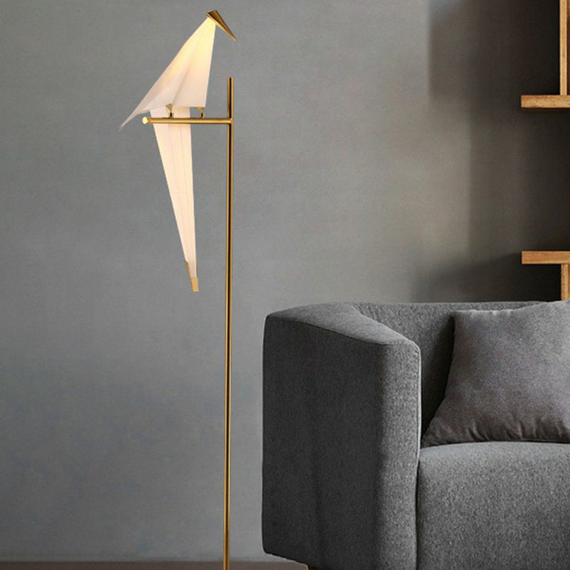 Paper Crane Shaped LED Floor Light Art Deco Acrylic Living Room Standing Light in Gold