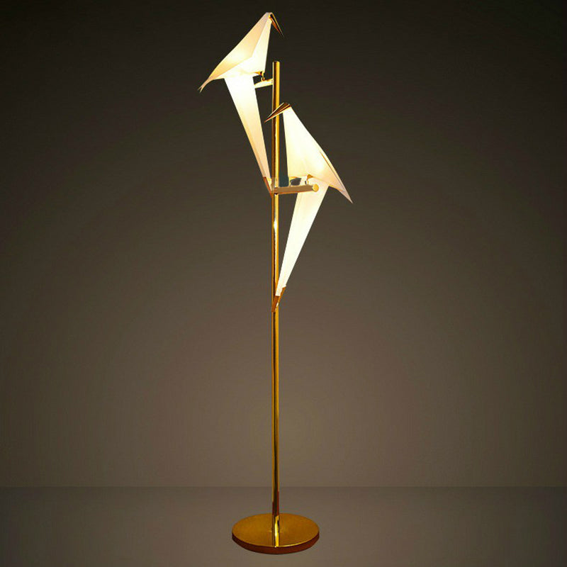 Paper Crane Shaped LED Floor Light Art Deco Acrylic Living Room Standing Light in Gold