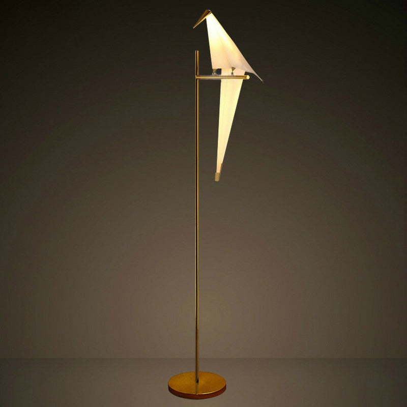 Paper Crane Shaped LED Floor Light Art Deco Acrylic Living Room Standing Light in Gold