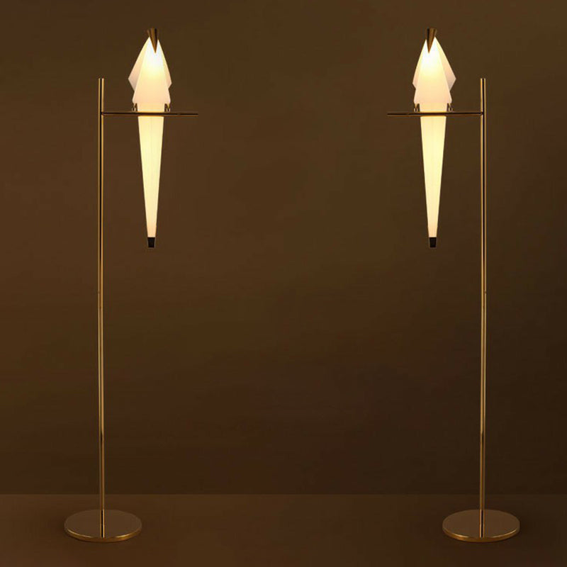 Papieren kraanvormige Led Floor Light Art Deco Acryl Woonkamer Standing Light in Gold