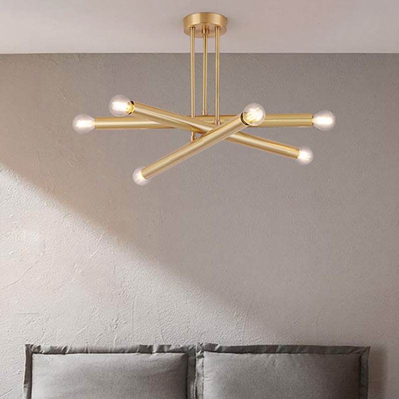 Linear Bedroom Pendant Chandelier Metal Multi Lights Modernist Ceiling Hung Light Fixture in Gold