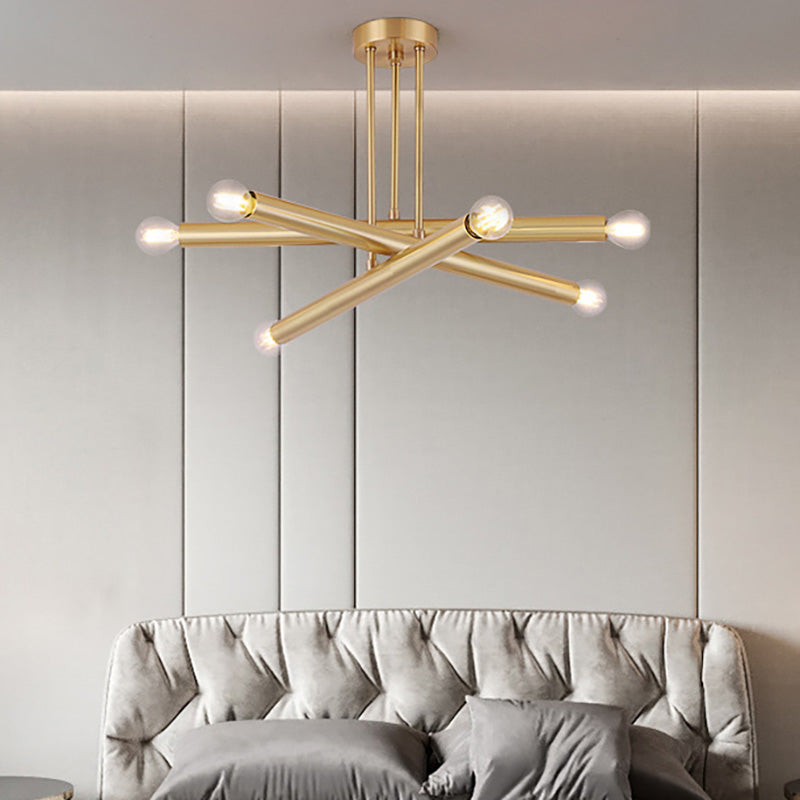 Linear Bedroom Pendant Chandelier Metal Multi Lights Modernist Ceiling Hung Light Fixture in Gold